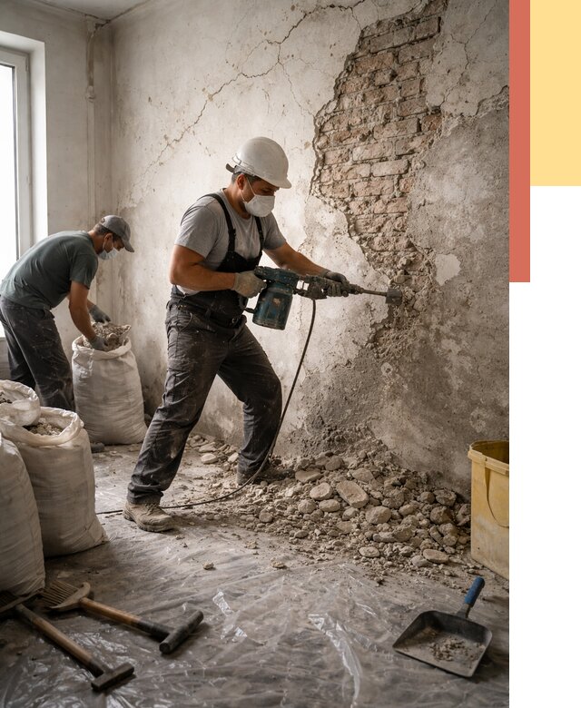 Демонтаж штукатурки со стен в Владикавказе от 7422 руб/м² — быстро и недорого | ОТДЕЛОЧНИК-Вкз