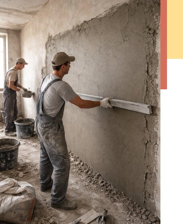 Цементная штукатурка стен в Владикавказе от 4639 руб/м2 — быстро и недорого | ОТДЕЛОЧНИК-Вкз