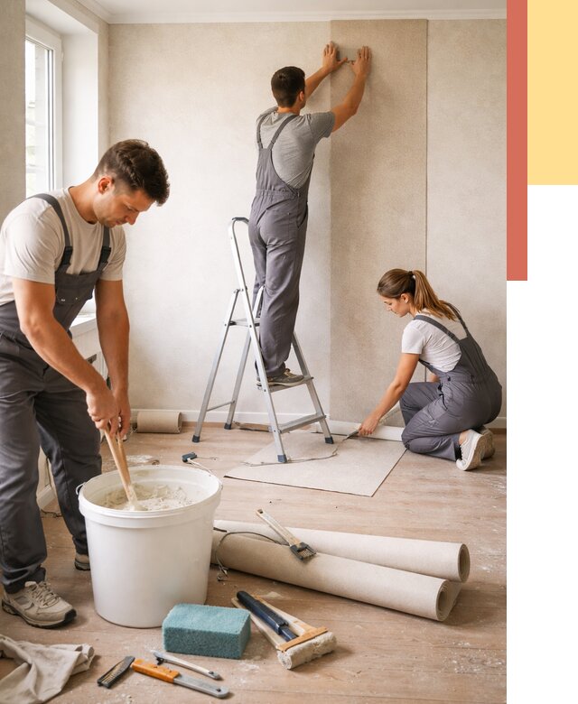 Оклейка стен обоями в Владикавказе от 3608 руб/м2 — быстро и недорого | ОТДЕЛОЧНИК-Вкз