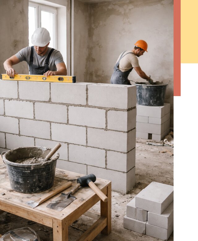 Кладка перегородок из газобетона в Владикавказе от 3299 руб. под ключ | ОТДЕЛОЧНИК-Вкз