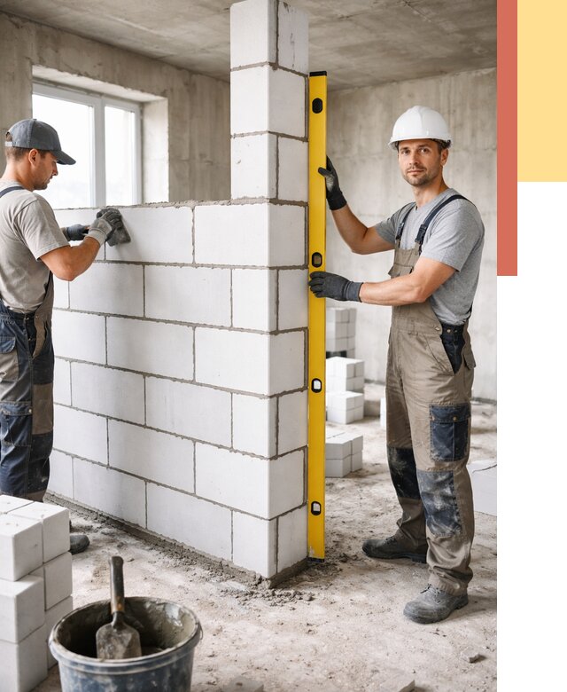 Кладка перегородок из пеноблока в Владикавказе от 1855 руб. под ключ | ОТДЕЛОЧНИК-Вкз