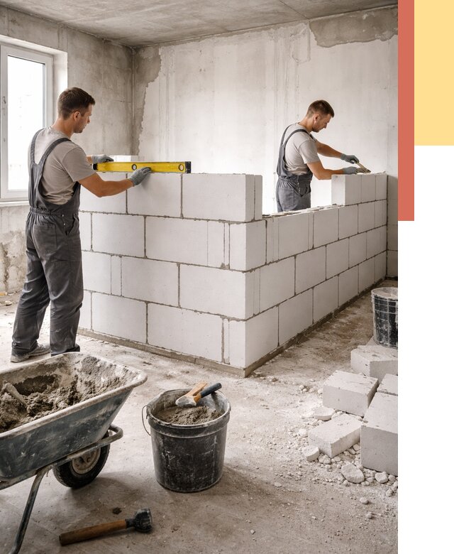 Кладка перегородок из ПГП в Владикавказе от 2577 руб./м2 — монтаж и возведение под ключ | ОТДЕЛОЧНИК-Вкз