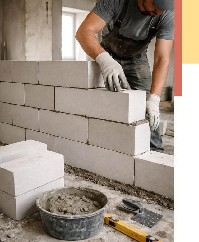 Кладка перегородок из силикатного блока в Владикавказе от 4123 руб. под ключ | ОТДЕЛОЧНИК-Вкз