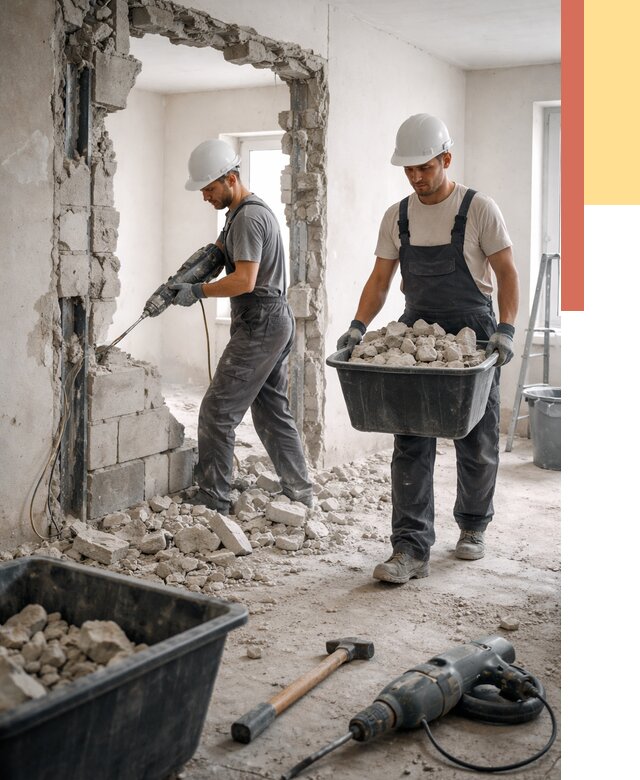 Демонтаж блоковых перегородок в Владикавказе от 3866 руб. — быстро и недорого | ОТДЕЛОЧНИК-Вкз