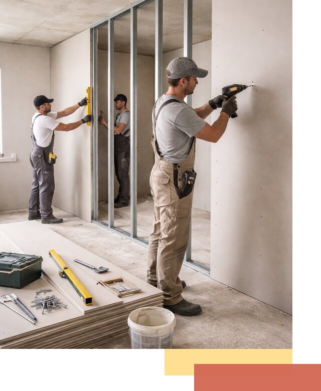 Однослойная перегородка из гипсокартона в Владикавказе под ключ, монтаж и отделка