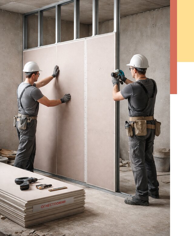 Перегородка из огнестойкого гипсокартона в Владикавказе от 1907 руб. под ключ | ОТДЕЛОЧНИК-Вкз