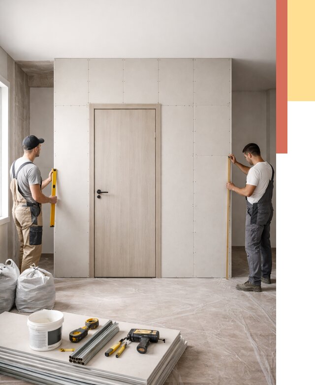 Перегородка из гипсокартона с дверью в Владикавказе от 4639 руб. под ключ | ОТДЕЛОЧНИК-Вкз