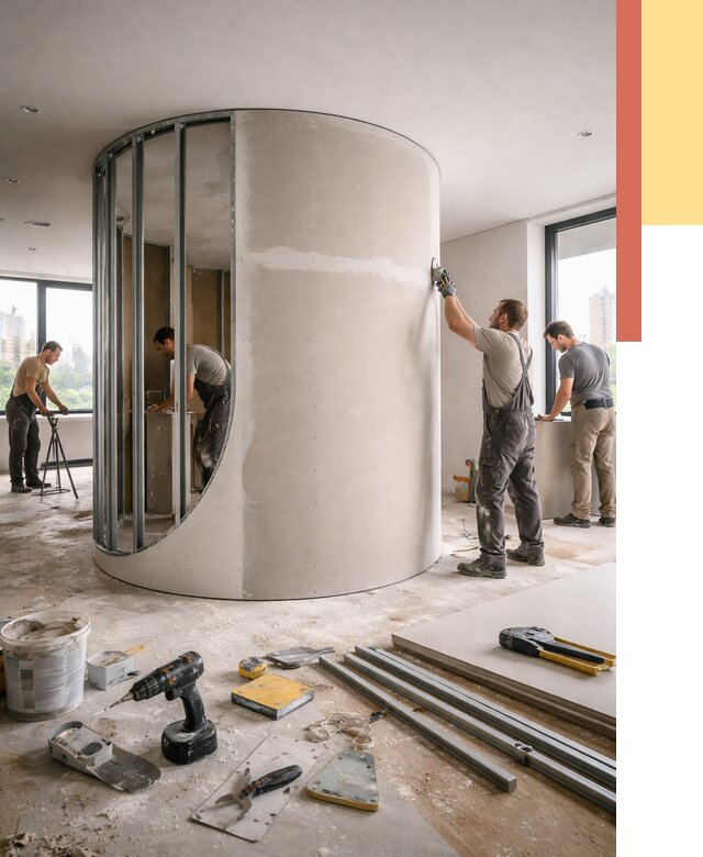 Радиусная перегородка из гипсокартона в Владикавказе от 2989 руб. под ключ | ОТДЕЛОЧНИК-Вкз