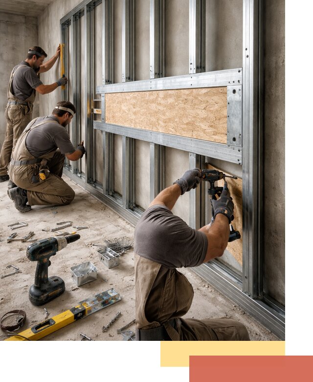 Усиленная перегородка для крепления тяжёлых конструкций в Владикавказе