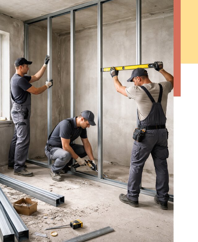 Монтаж каркаса перегородки из профиля в Владикавказе от 773 руб. | ОТДЕЛОЧНИК-Вкз