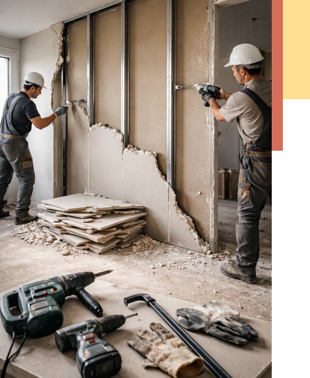 Демонтаж перегородки из гипсокартона в Владикавказе от 1237 руб. быстро и недорого | ОТДЕЛОЧНИК-Вкз