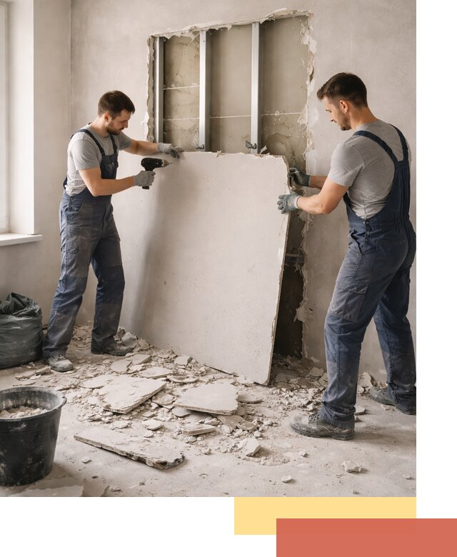 Демонтаж перегородки из гипсокартона в Владикавказе быстрый и аккуратный