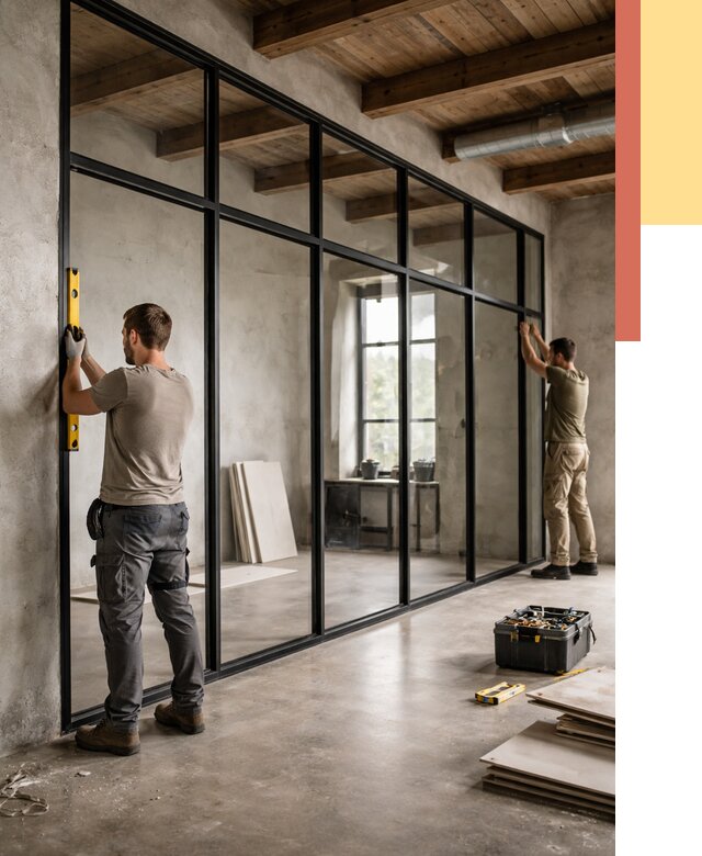 Стеклянные перегородки лофт в Владикавказе от 10823 руб. под ключ | ОТДЕЛОЧНИК-Вкз