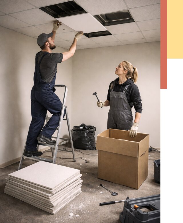 Демонтаж потолочной плитки в Владикавказе от 4639 руб. быстро и недорого | ОТДЕЛОЧНИК-Вкз