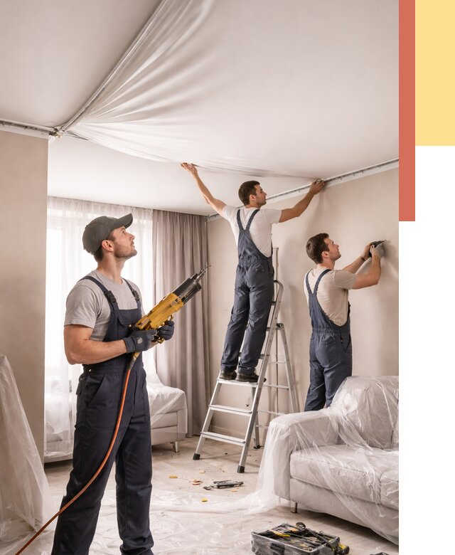 Установка натяжного потолка в Владикавказе от 4639 руб. | Быстро и недорого — ОТДЕЛОЧНИК-Вкз