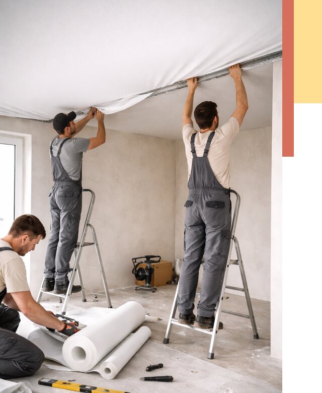 Монтаж тканевого натяжного потолка в Владикавказе от 3608 руб. под ключ | ОТДЕЛОЧНИК-Вкз