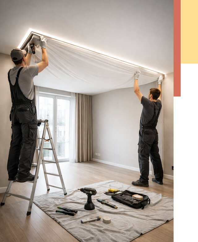 Монтаж парящего натяжного потолка в Владикавказе от 4639 руб. быстро и недорого | ОТДЕЛОЧНИК-Вкз