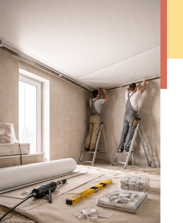 Монтаж натяжного потолка в спальне в Владикавказе от 3917 руб. под ключ | ОТДЕЛОЧНИК-Вкз