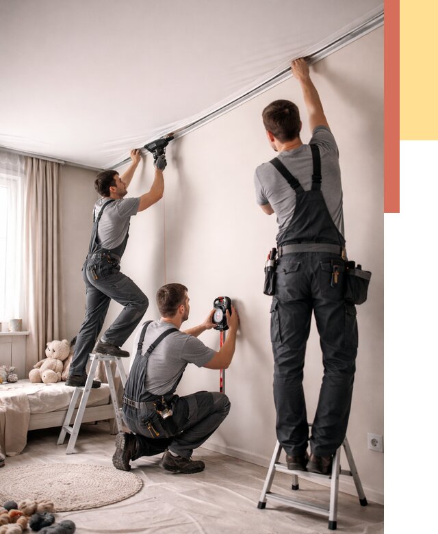 Монтаж натяжного потолка в детской в Владикавказе от 3608 руб. — быстро и недорого | ОТДЕЛОЧНИК-Вкз