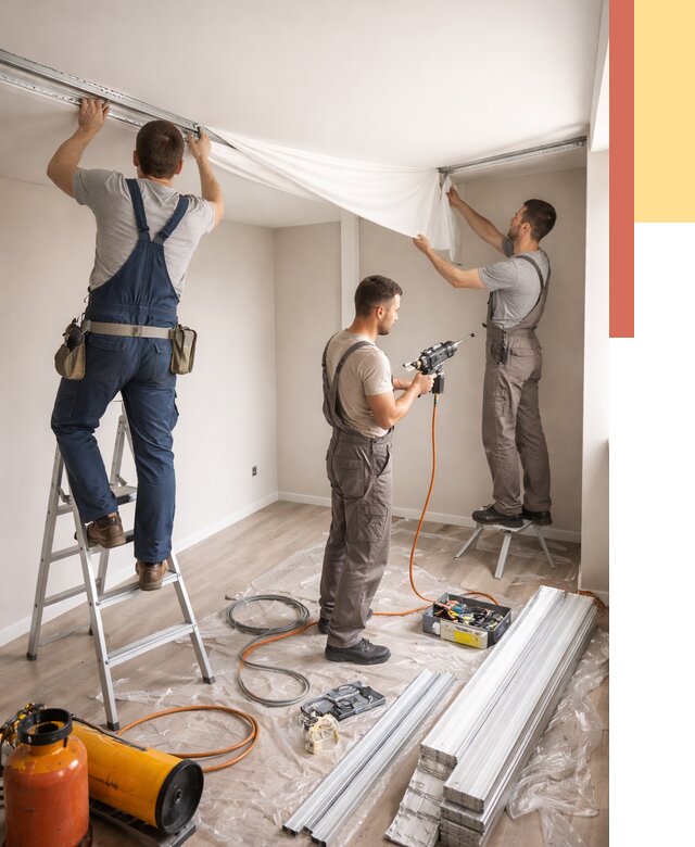 Монтаж натяжного потолка в студии в Владикавказе от 5669 руб. — быстро и недорого | ОТДЕЛОЧНИК-Вкз