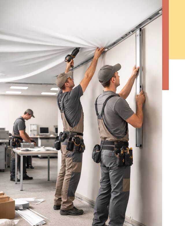 Монтаж натяжного потолка в офисе в Владикавказе от 464 руб/м² — быстро и недорого | ОТДЕЛОЧНИК-Вкз