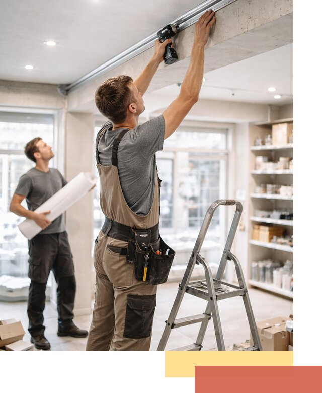 Монтаж натяжных потолков в магазине в Владикавказе