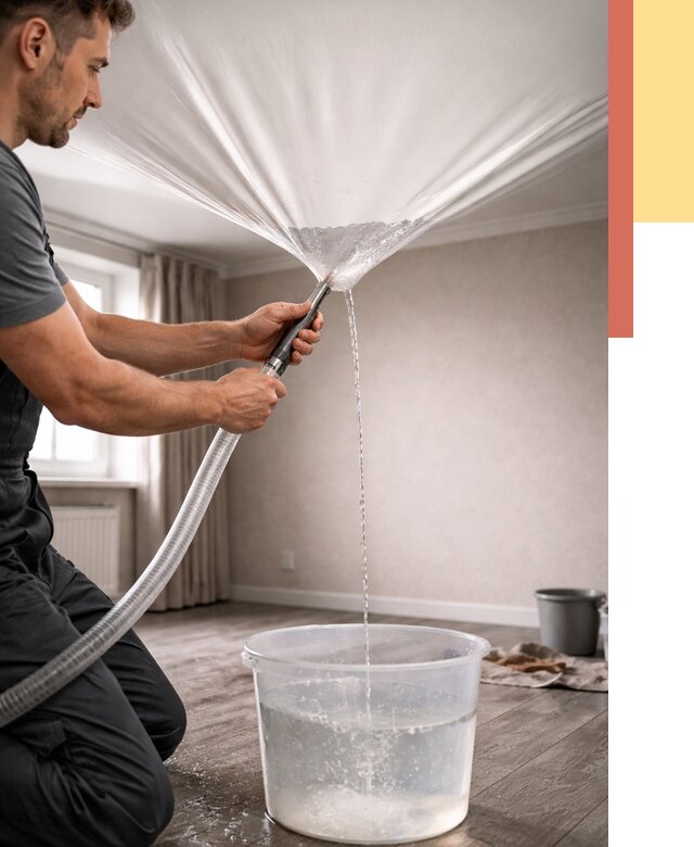 Слив воды с натяжного потолка в Владикавказе от 2577 руб. быстро и недорого | ОТДЕЛОЧНИК-Вкз