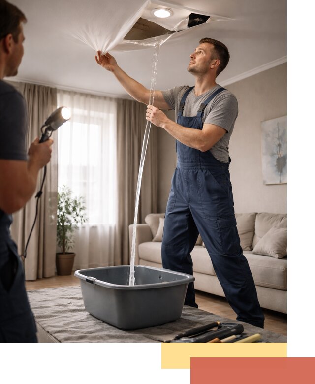 Слив воды с натяжного потолка в Владикавказе быстро и аккуратно