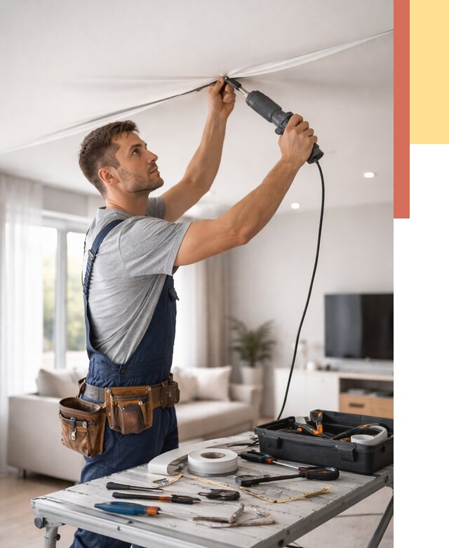 Ремонт натяжных потолков в Владикавказе от 9793 руб. под ключ — ОТДЕЛОЧНИК-Вкз