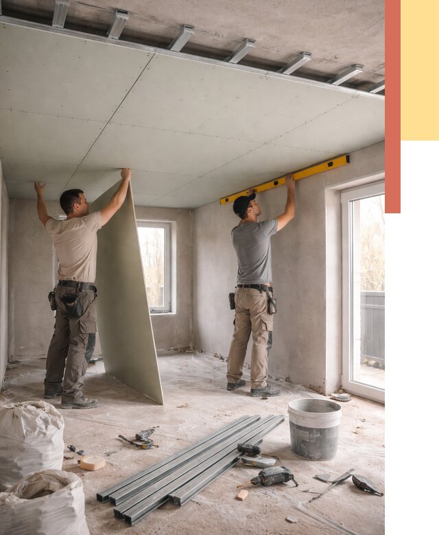 Одноуровневый потолок из гипсокартона в Владикавказе от 773 руб. — монтаж под ключ | ОТДЕЛОЧНИК-Вкз