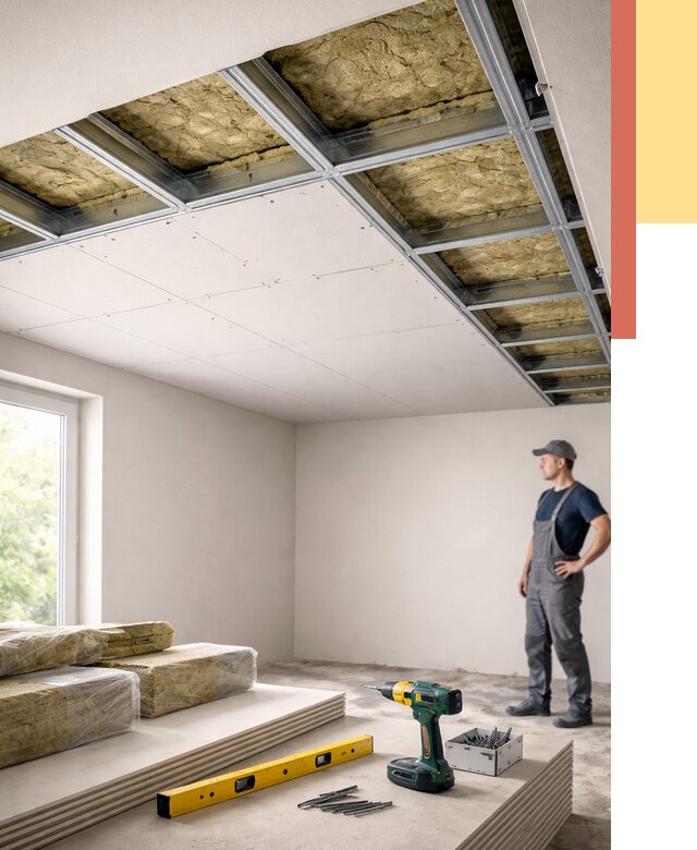 Звукоизоляция потолка ГКЛ в Владикавказе от 979 руб. — монтаж под ключ | ОТДЕЛОЧНИК-Вкз